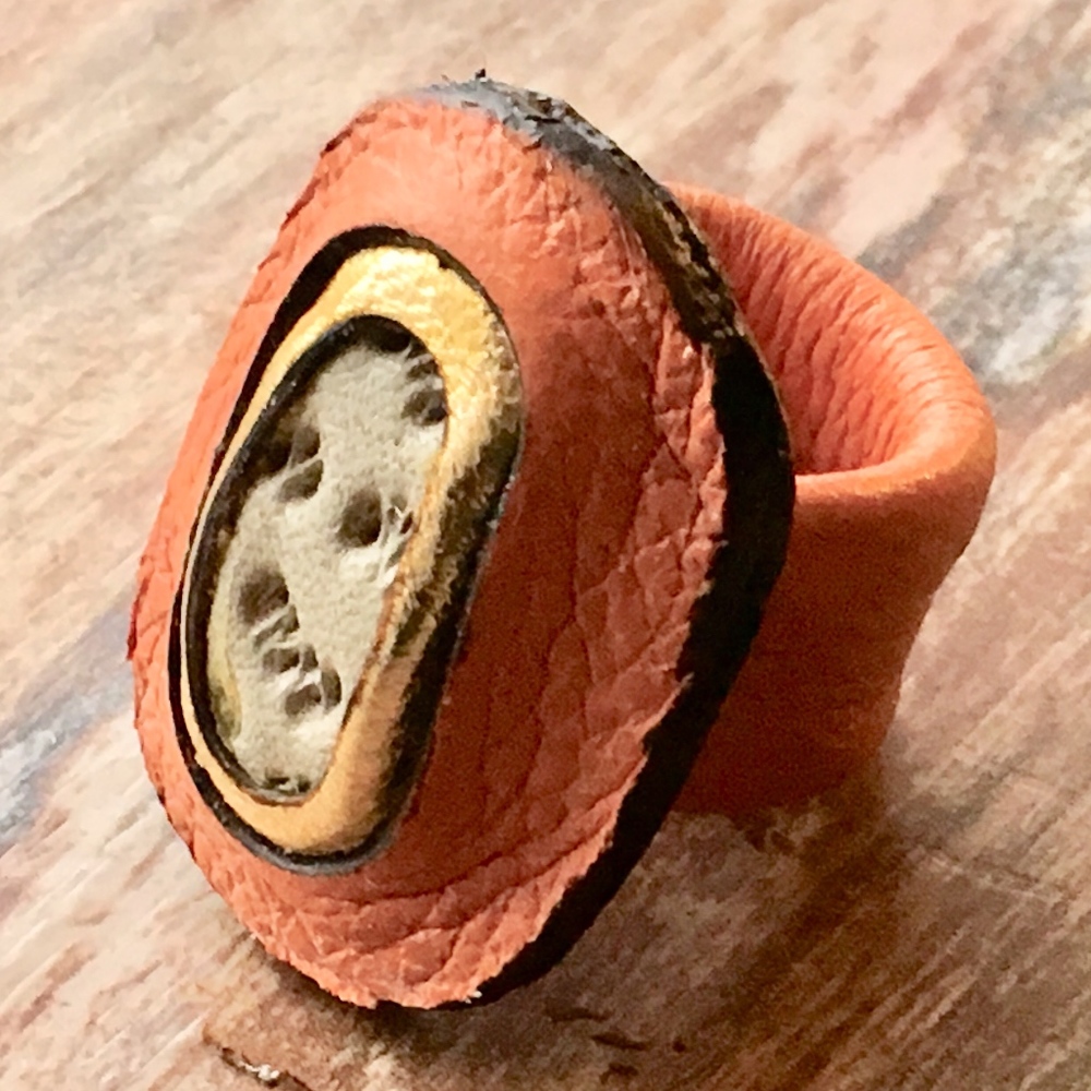 Handmade leather ring, one of a kind